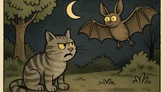 Witz: Eine Katze trifft im Dunkeln eine Fledermaus