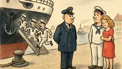 Witz: Ein Schiff legt im Hafen an