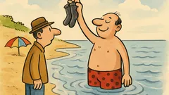 Witz: Am Strand hält er Socken hoch
