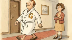 Witz: Ein Gast stolziert im Hotelgang