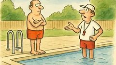 Witz: Im Schwimmbad steht ein Mann seit Stunden…