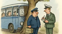 Witz: Der Omnibus fährt gegen einen Baum